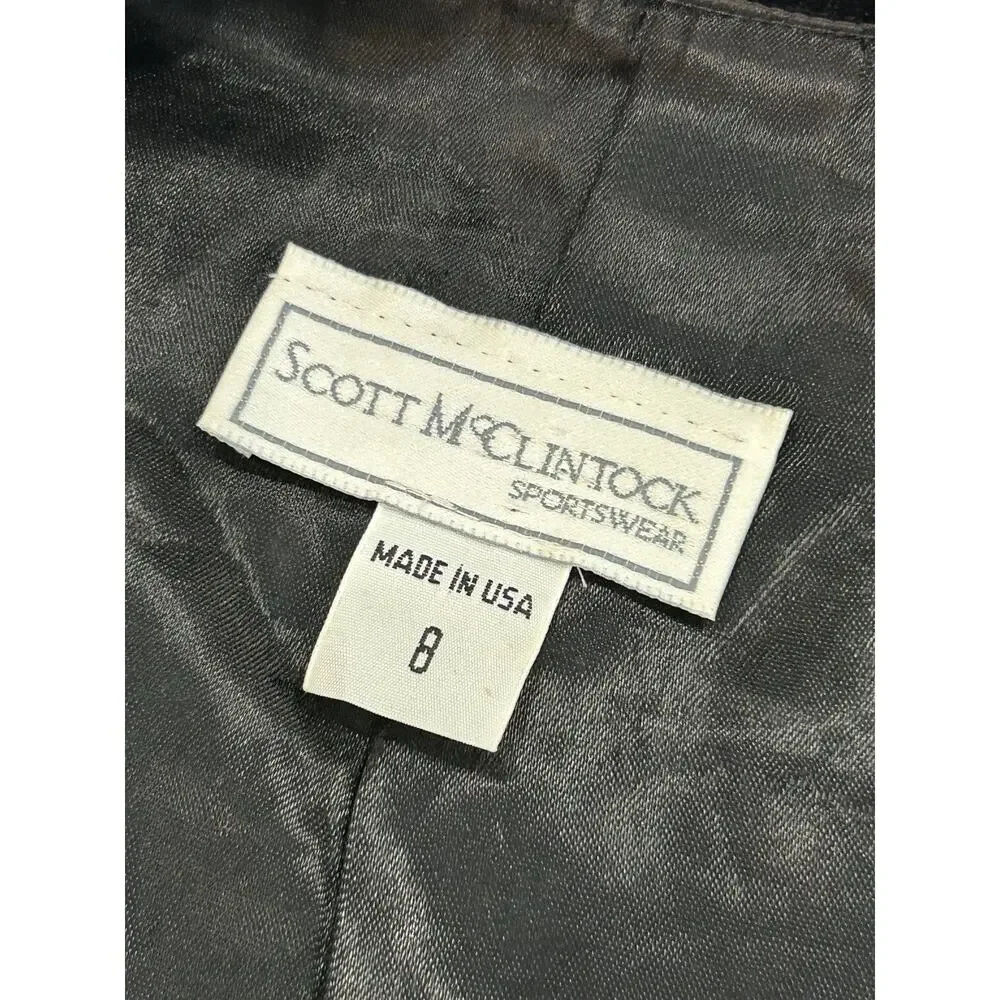 Scott McClintock Black Velvet Blazer Jacket Size 8 Gold Floral Metallic Brocade